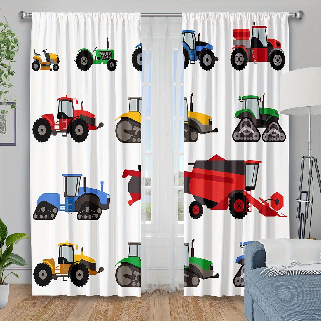 Cartoon Tractor Curtain Colorf - Agriculture Farming Vehicles recension och pris
